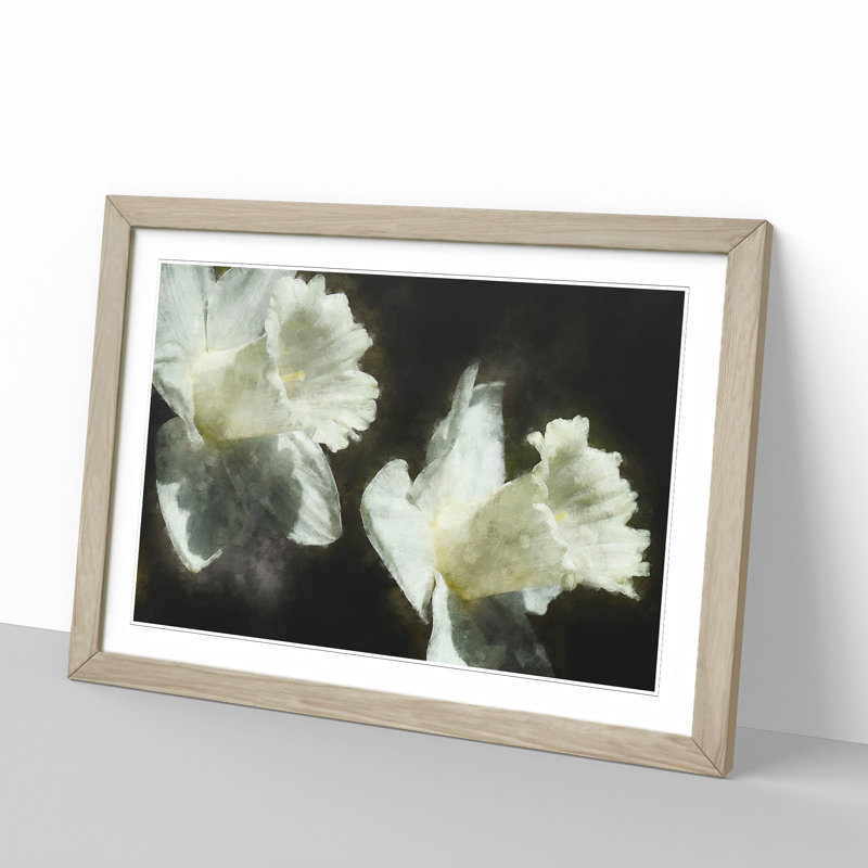 White Daffodils Painting - Picture Frame Graphic Art, 27cm H x 36cm W x 2cm D, Oak