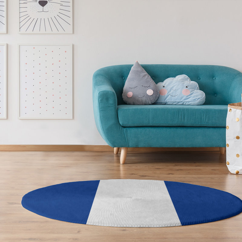 Tapis à rayures en poly-bleu buffalo, Rond 5 pi