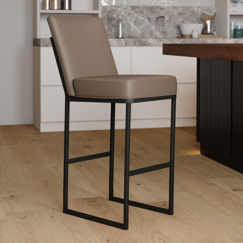 Tabouret rembourré Kelsey, Tabouret de bar (siège d'une hauteur de 30 po), Onyx sable, Teck des îles