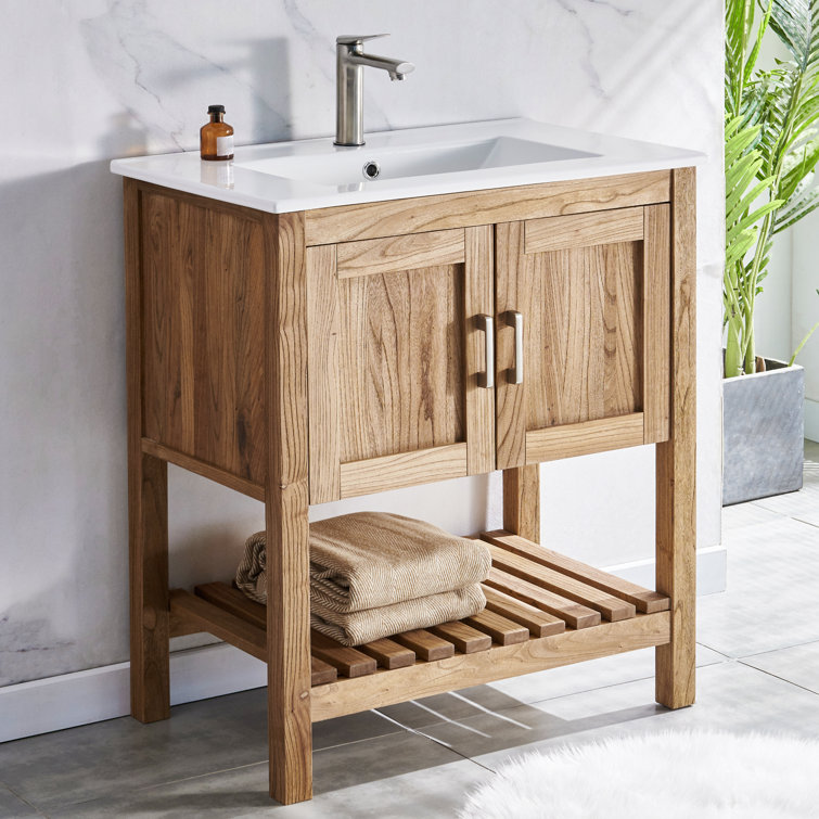 Bathroom Vanity Corner Unit, Oak Sink Cabinet, Ceramic Basin Tap & Plug  Option
