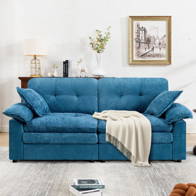 Canapé 84 po en chenille de 84 po, canapé 2 places avec assise profonde, dossier capitonné et coussins rembourrés