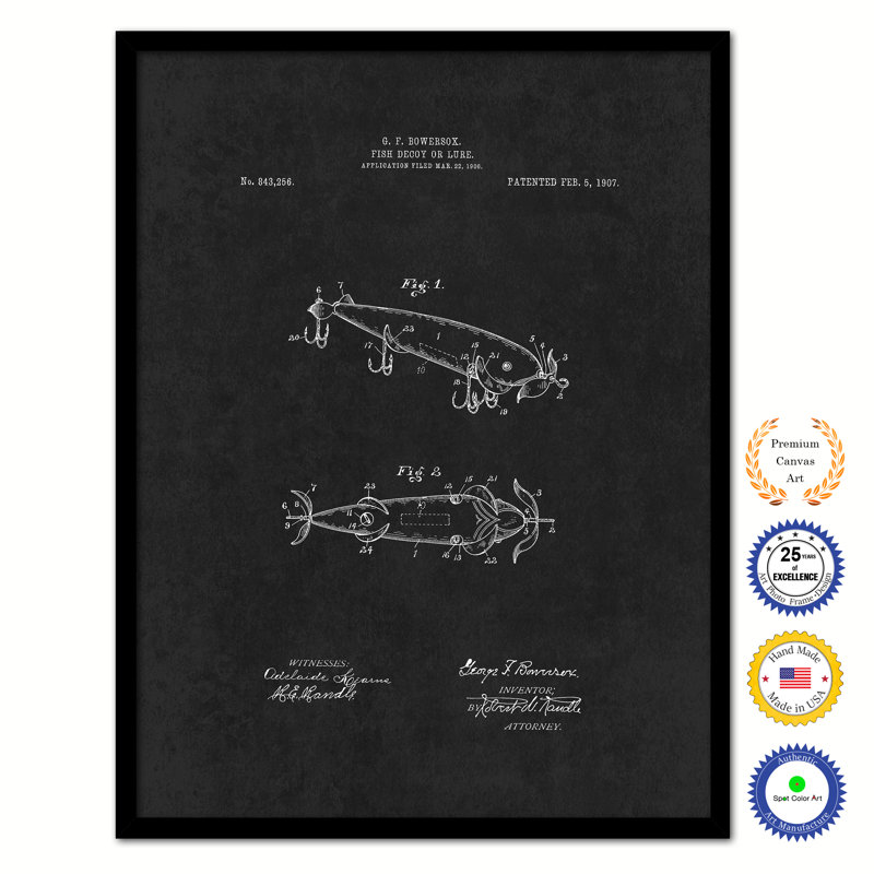 " 1907 Fishing Lure Vintage Patent Artwork ", 17" H x 13" W