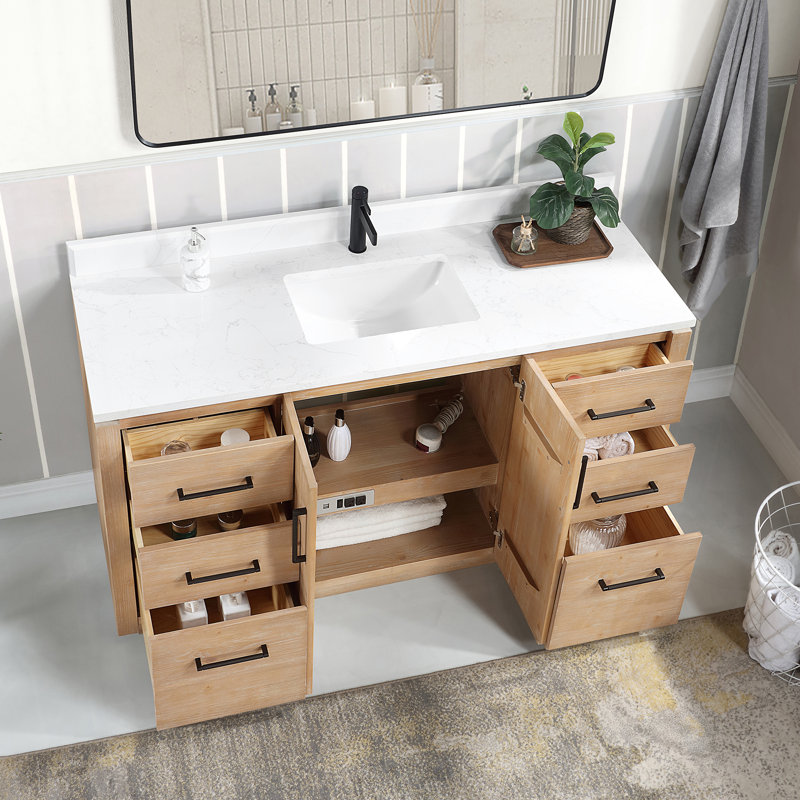 Meuble-lavabo simple 60 po Cloverfield, Bois de sapin brun, Noir mat