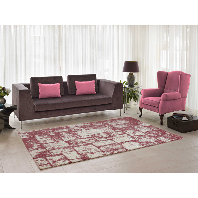 Rose abstrait/tapis décoratif crème Nehemiah, Rectangle 5 pi 2 po x 7 pi 5 po