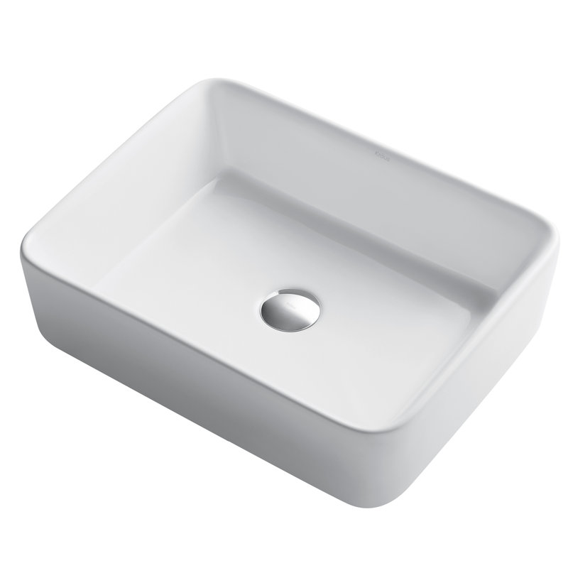 KRAUS Rectangular Ceramic Bathroom and Ramus Single Handle Sink Faucet with Pop-Up Drain, Matte Black
