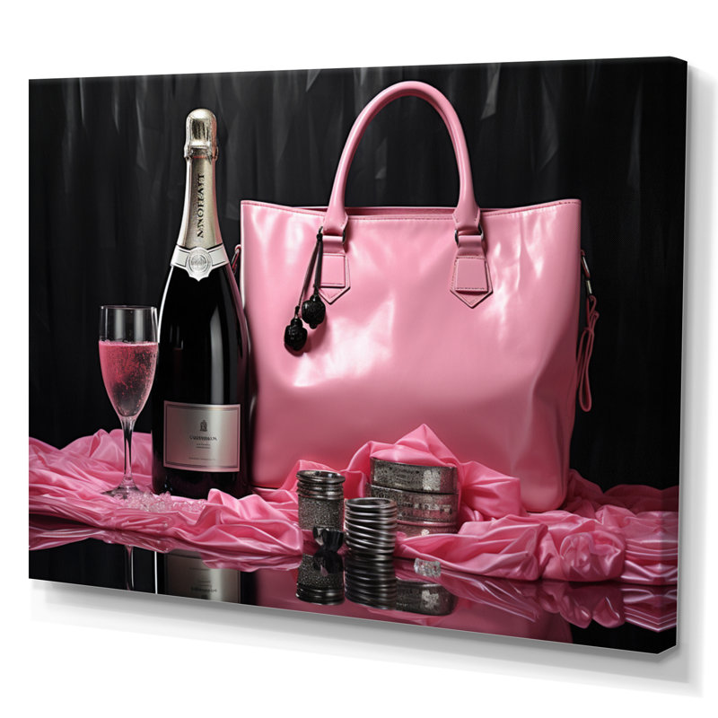 Sac rose et champagne I - imprimé, H 34 po x l 44 po x P 1,5 po, Toile tendue