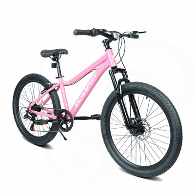 24 Inch Youth Mountain Bike with 7 Speeds & Front Suspension Durable Steel Frame, Alloy Rims & Disc Brakes For Boys and Girls in Multiple Colors