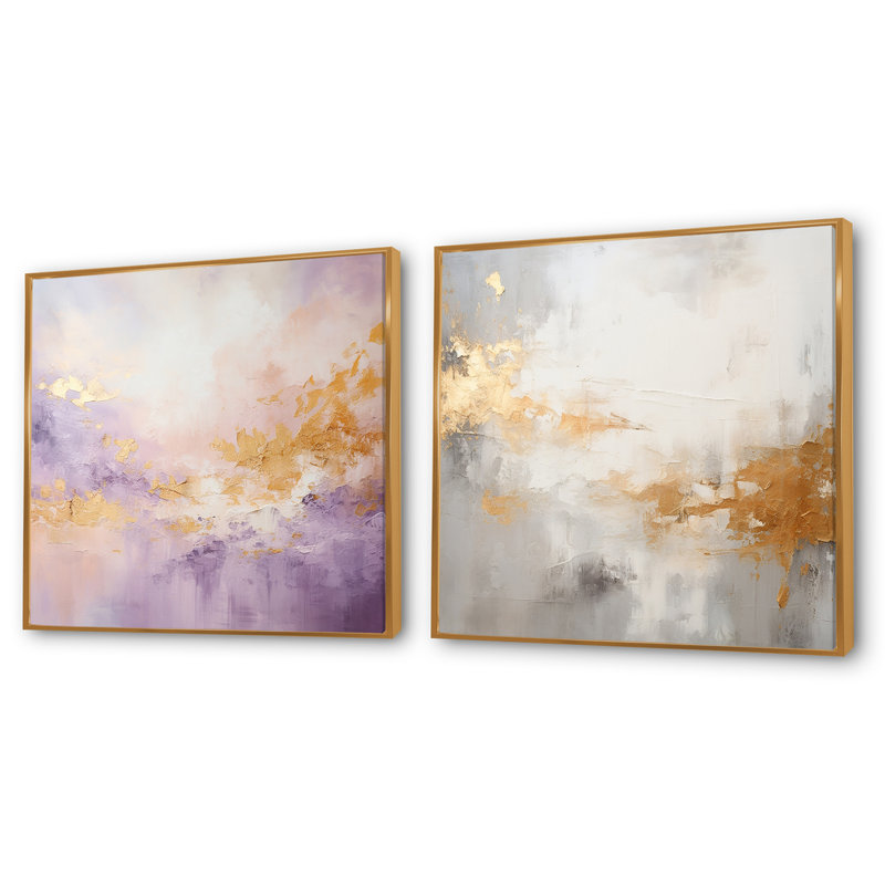 Elegant Sky Whispers III - ensemble de 2 collages Sky Square, H 16 po x l 33 po, Cadre flottant doré