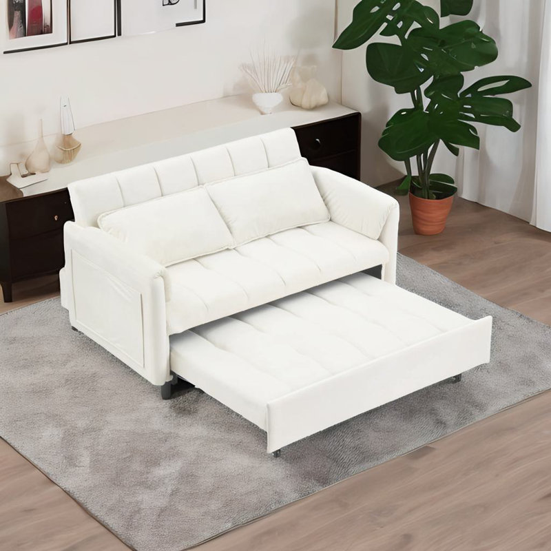 Causeuse moderne en velours, Beige