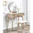 Gold Wood Vanity By - Stylish With Solid Construction And Storage Contemporary Stool , Features Round Mirror-1571547871