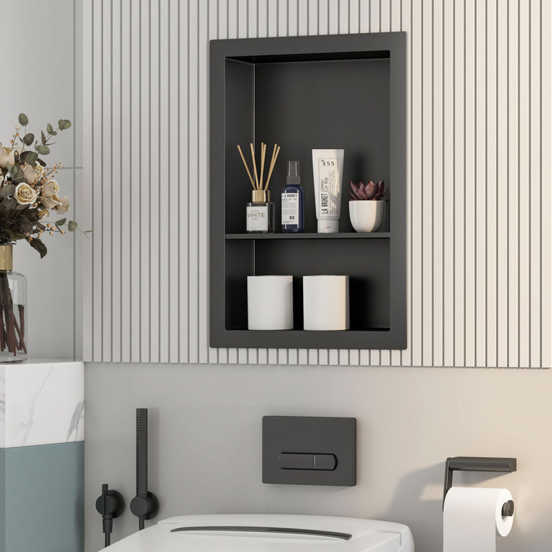 Armoire murale encastrée en métal, Noir mat, No, H 19,8 po x l 13,9 po x P 3,9 po