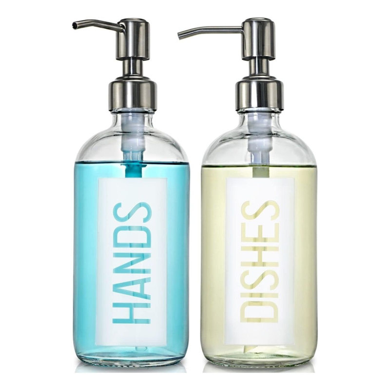 White Glass Soap Dispenser Set 2 Pack