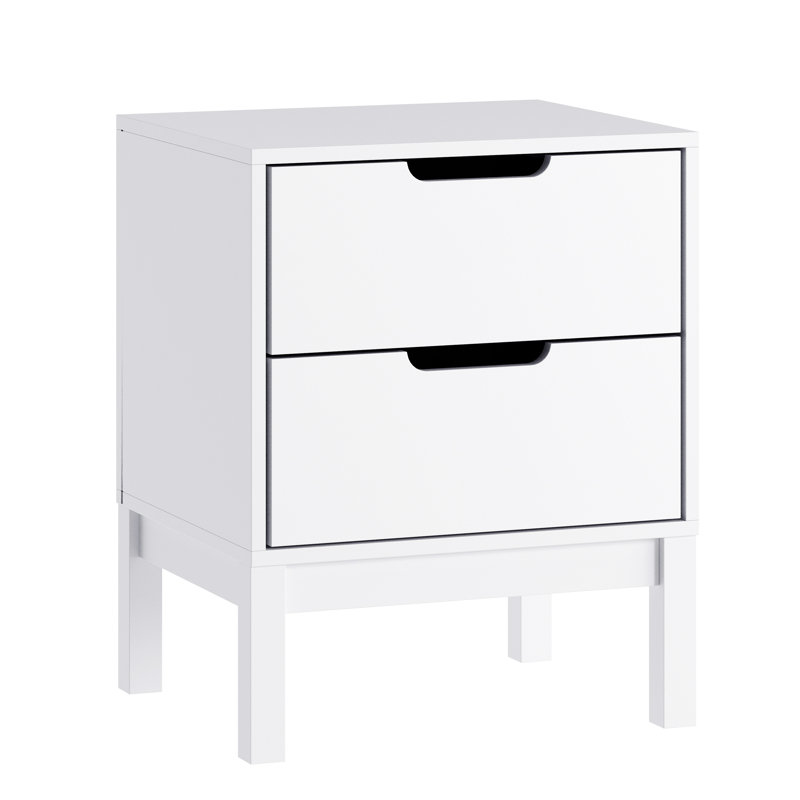 Table de chevet en bois pour chambre d'enfant avec 2 tiroirs de rangement, Blanc