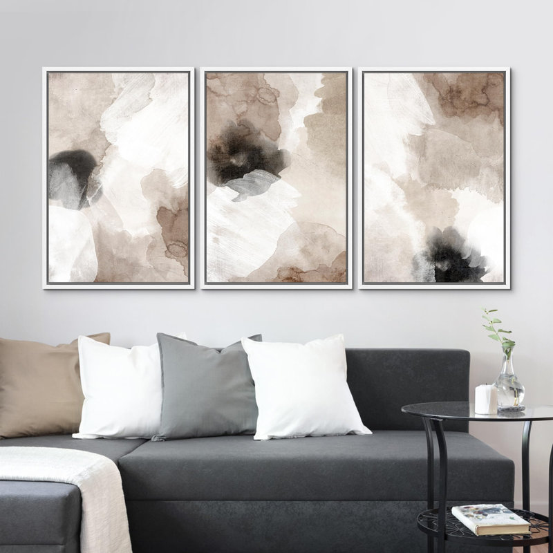 «Grunge Paint Stroke Abstract Shapes», 3 pièces, H 36 po x l 24 po, Blanc