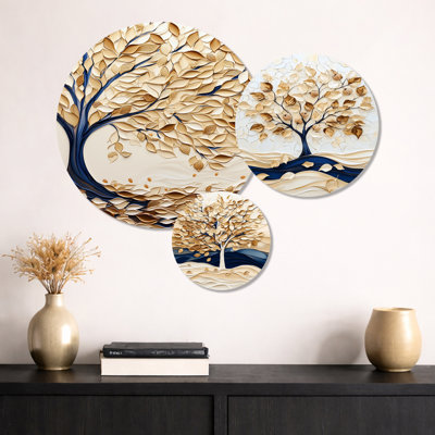 Winter Harvest Glow Chestnut Tree - Nature, ensemble d'art mural en métal, ensemble de 3