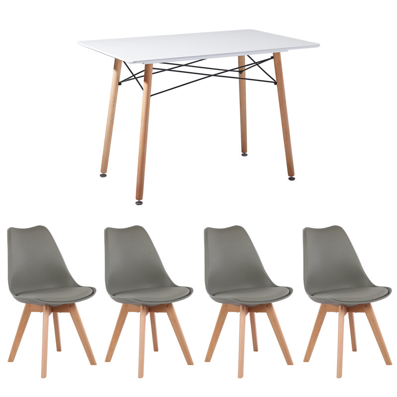 Ensemble de table et chaises de salle à manger 5 pièces, table rectangulaire avec 4 chaises en plastique (blanc), Gris