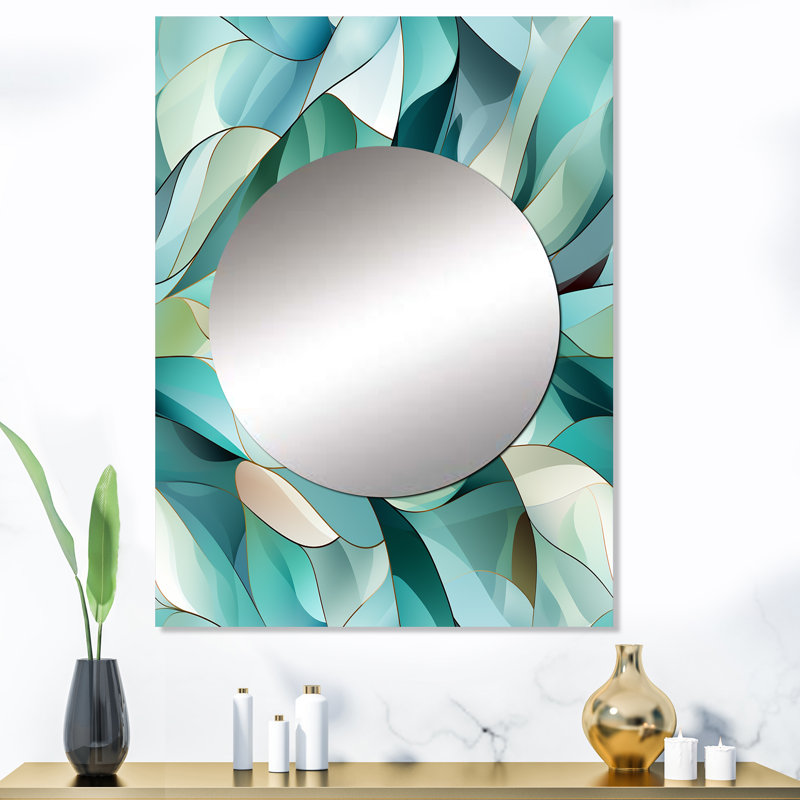 Motif de bord de mer satiné vert clair mosaïque - miroir abstrait, miroir mural abstrait unique, impression d'art en métal