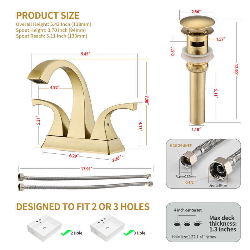 2-handle Bathroom Faucet, Brushed Gold