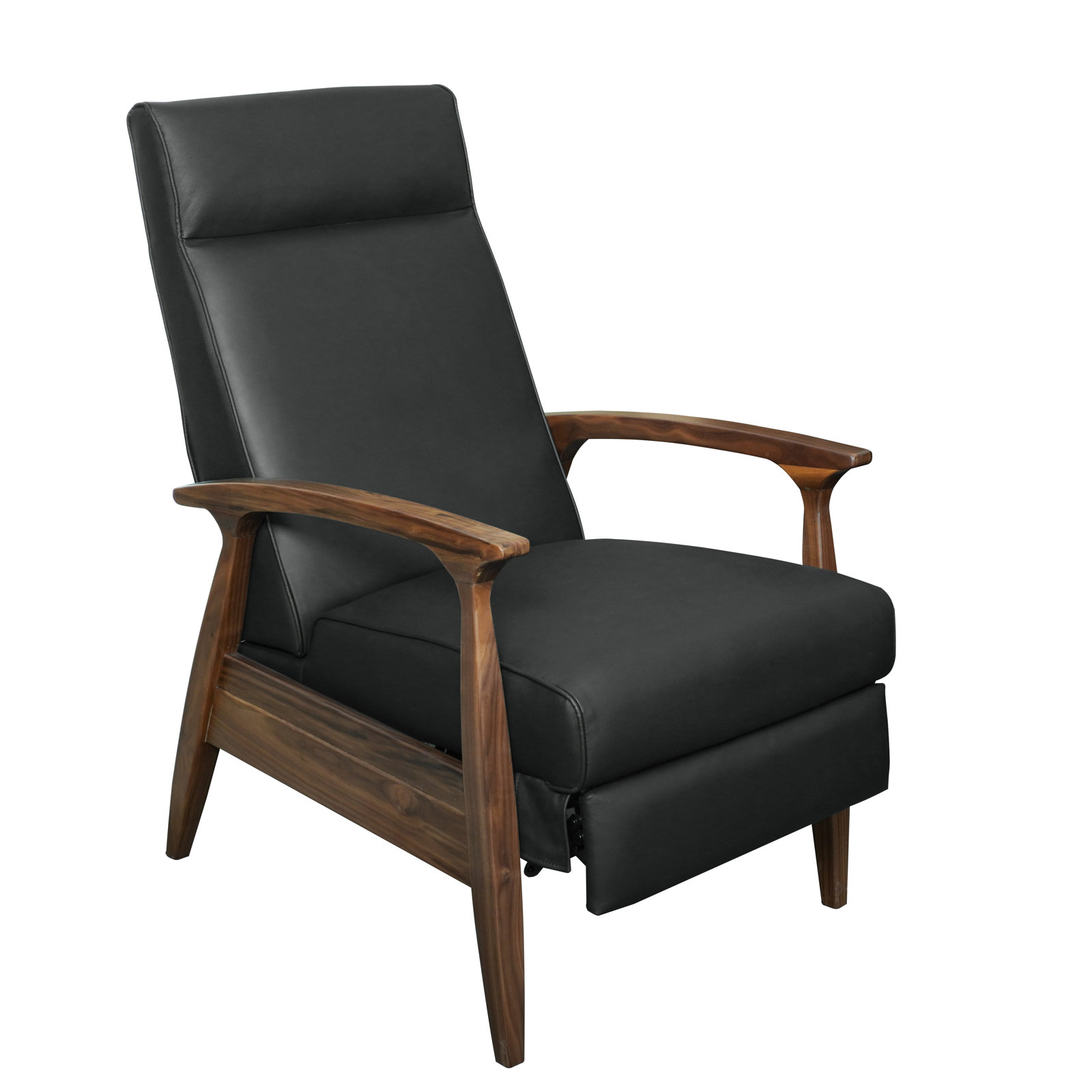 Piedmont 26" Genuine Leather Manual Recliner, Black, Walnut Wood