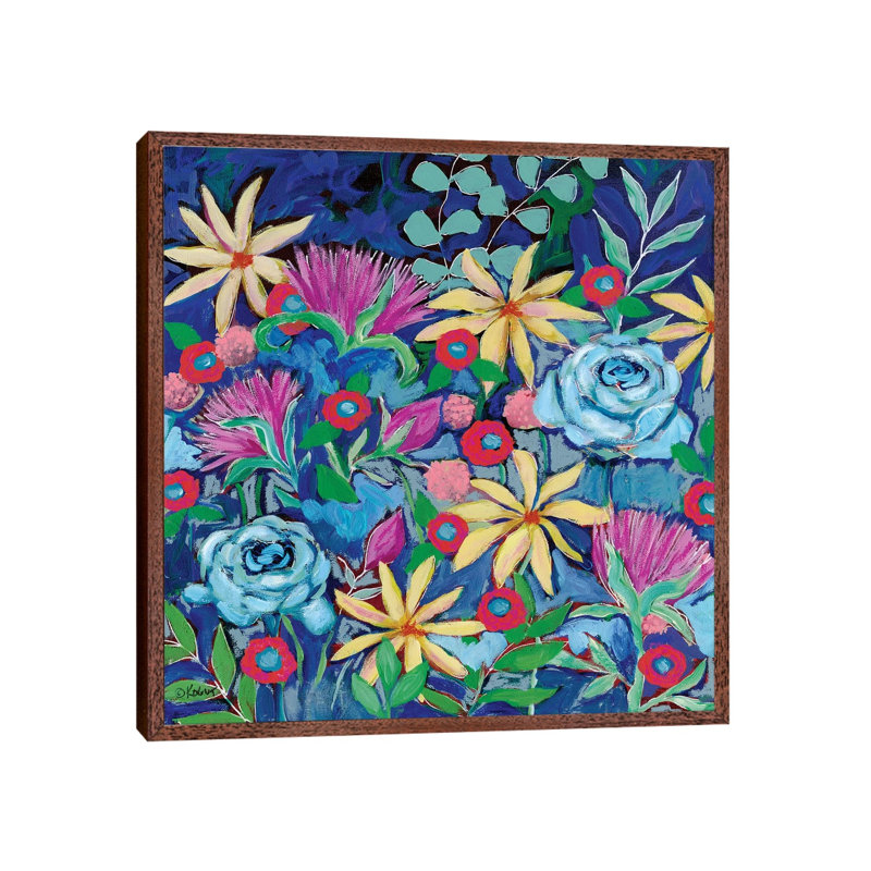 Floral II by Teresa Kogut - Painting on Canvas, Classic Brown Wood Floater Framed, 93.98cm H x 93.98cm W x 3.81cm D