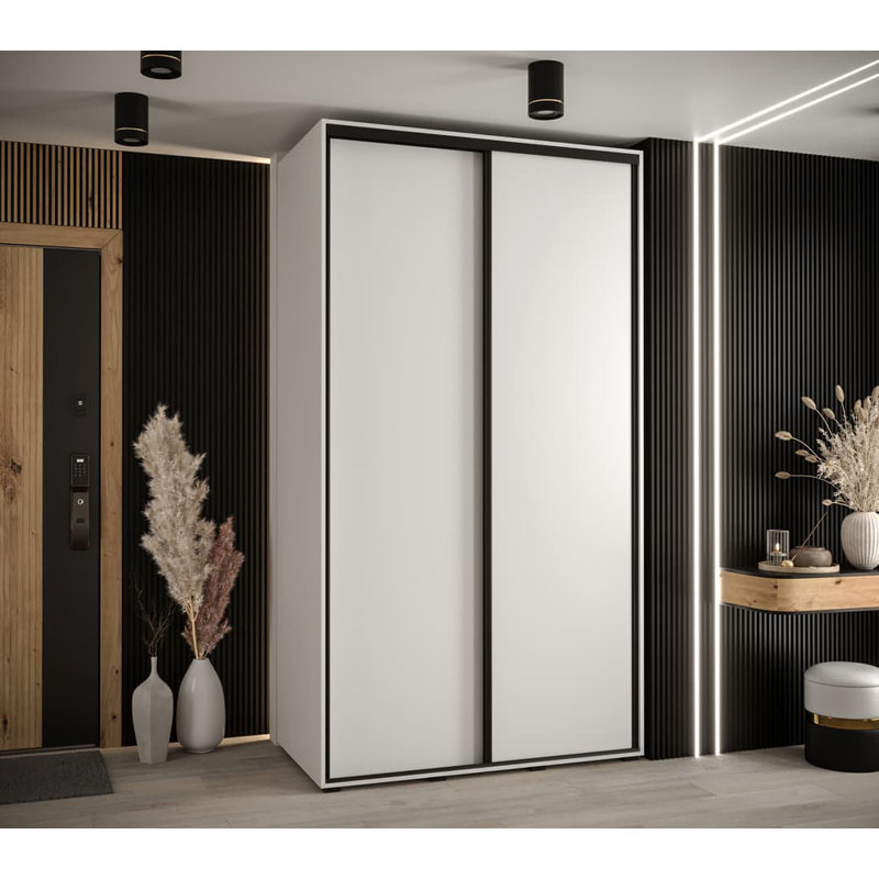 Aylamae 2 Door Manufactured Wood Wardrobe, White, 205cm H x 130cm W x 60cm D