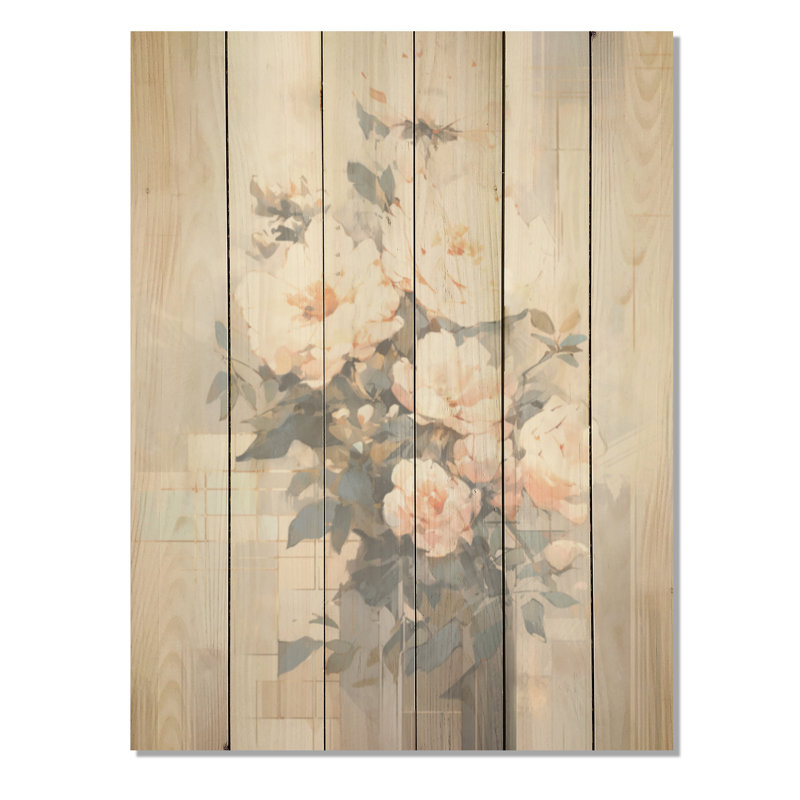 Sérénade rose de pivoines - Art sur bois de pin naturel, H 20 po x l 10 po
