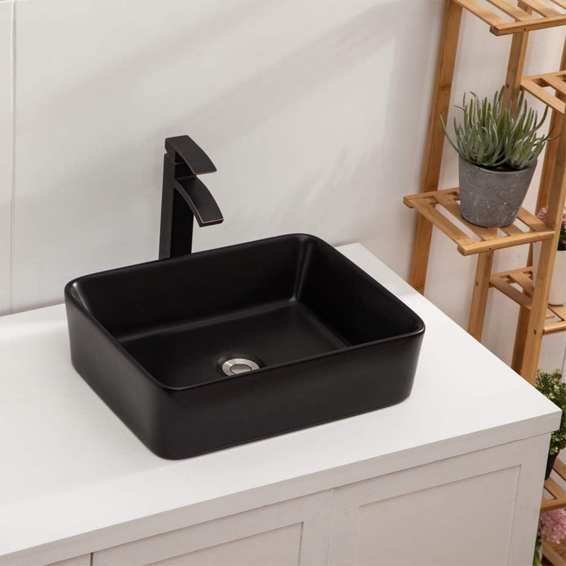 Lavabo vasque de salle de bain rectangulaire 16 po x 12 po avec trou pour robinet Skyline, Noir