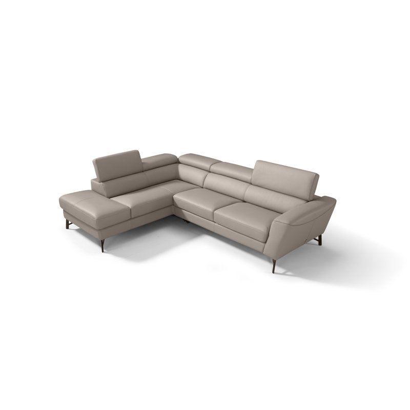 Benbow Upholstered L-Shaped Sectional, Taupe Genuine Leather, Right Hand Facing