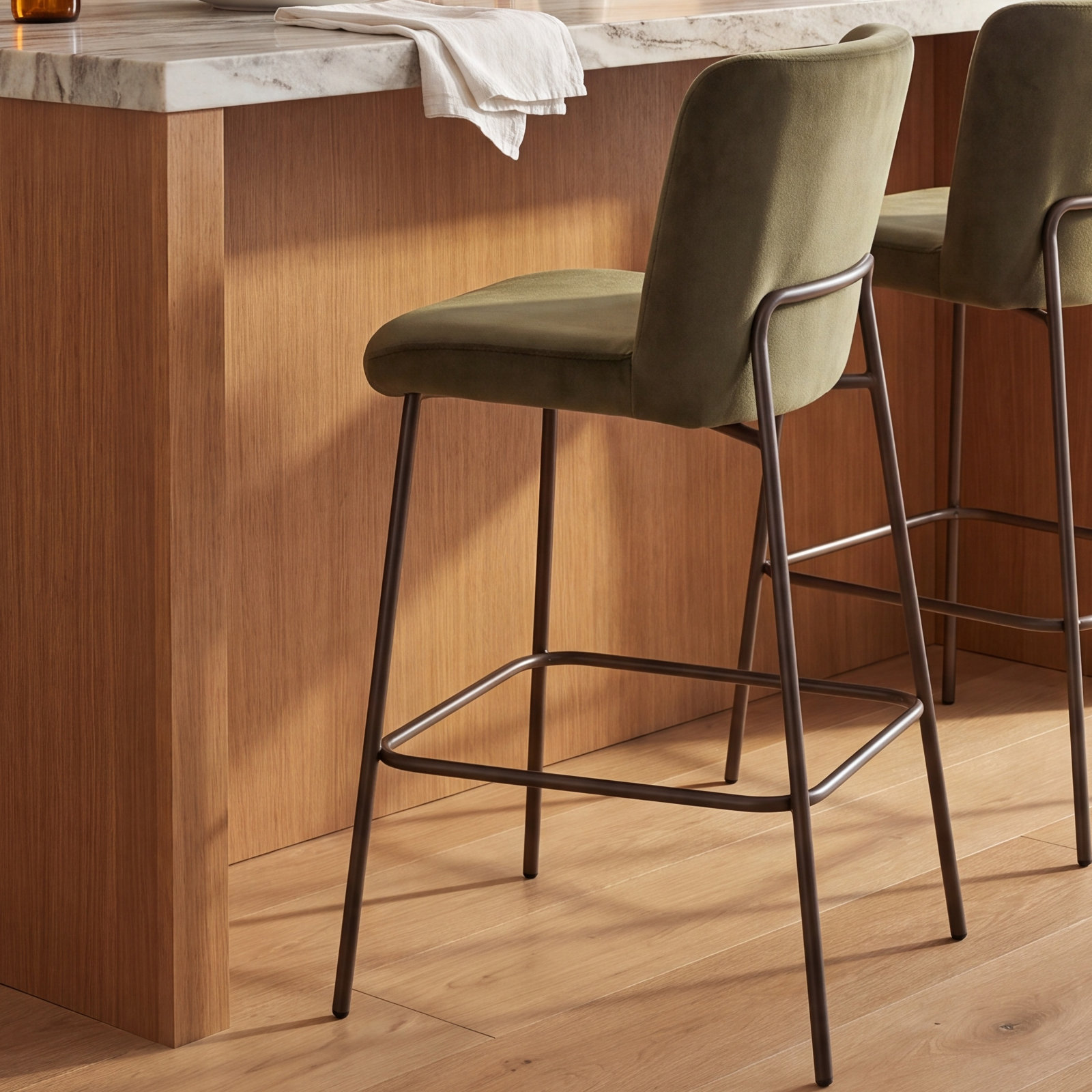 Adora " Bar Stool, Green Velvet, Bar Stool (30.3" Seat Height)