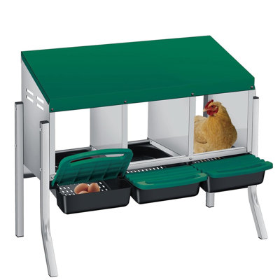 Boîtes de nidification pour poulets, boîte de ponte en acier galvanisé résistant aux intempéries avec perchoir à poignée et collection automatique d'œufs à enroulement, facile à nettoyer et à assembler rapidement pour le poulailler