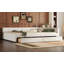 Grand lit plateforme tapissier avec port USB et 2 tiroirs, beige