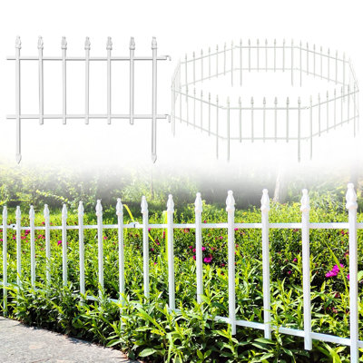18" H Outdoor Decorative Metal Garden Fence, 20 Panels, 36.7 ft Total Length, White Picket-Style Animal Barrier for Yards & Flower Beds