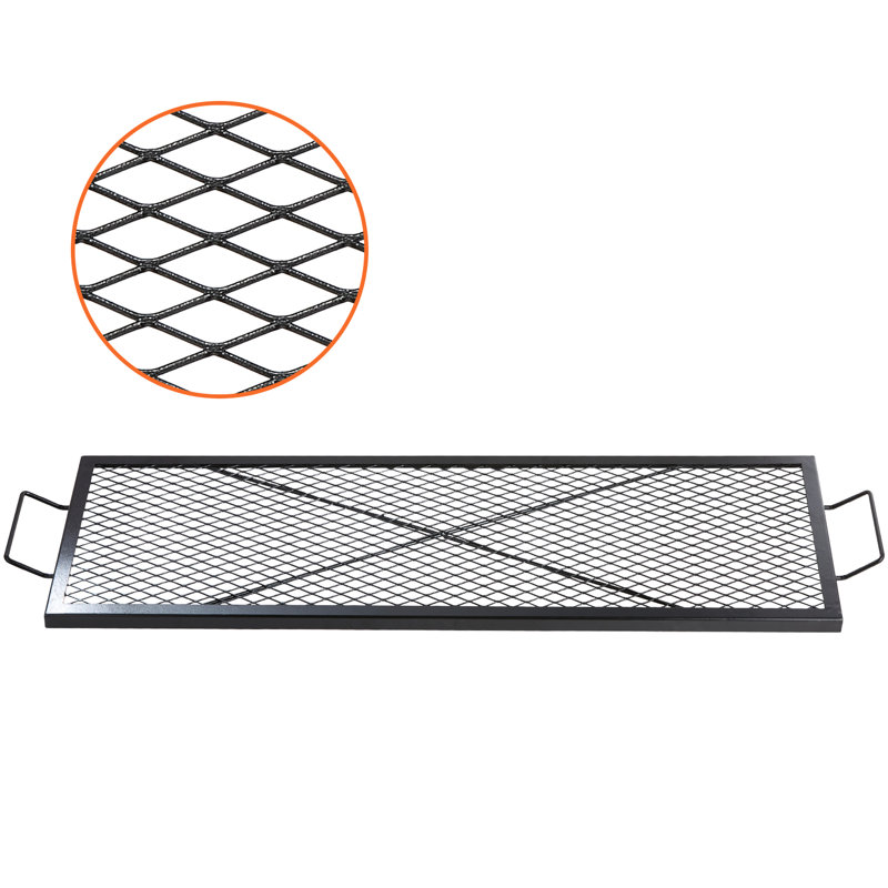 Foyer de cuisson rectangulaire en forme de foyer, acier robuste de 44 pouces, batterie de cuisine de camping portable, grande surface pour plusieurs aliments, barbecue résistant aux températures élevées, grille barbecue en acier, poignée facile à transporter,