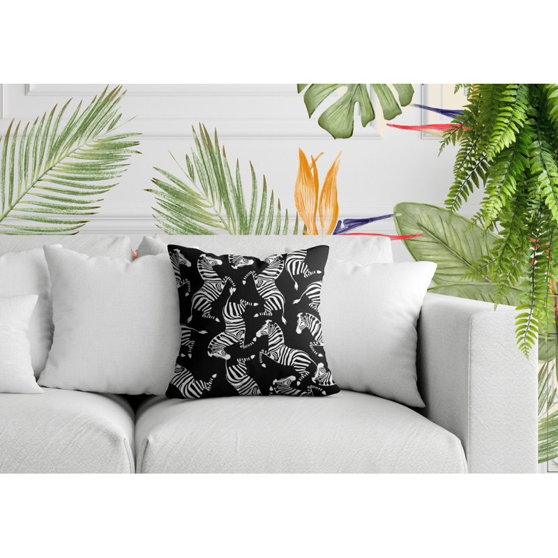 Oreiller carré réversible intérieur / extérieur Kiji Zebra, Carré 15 po, Noir