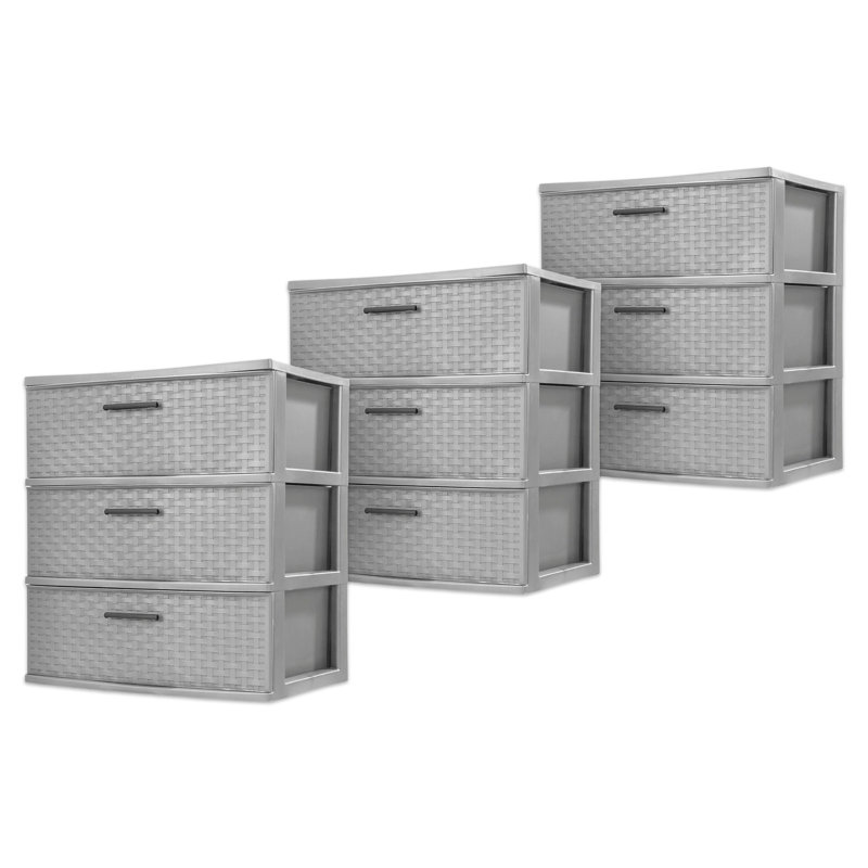 Tour de rangement 3 tiroirs Sterilite, organisateur de tissage en plastique, ciment, paquet de 3, Cement, 3-Pack