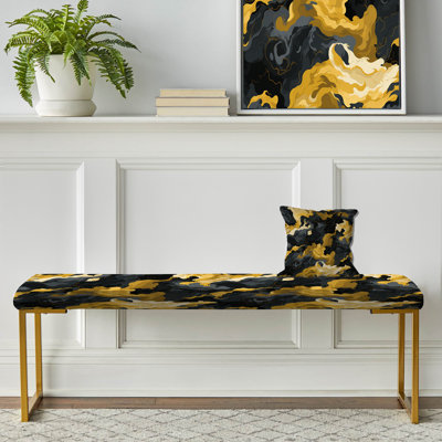 Gilded Concealment - Camouflage Upholstered Gold Bench