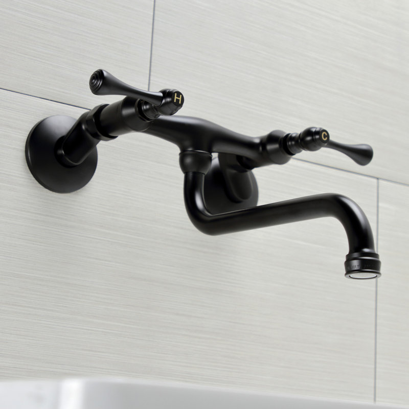 Kingston Brass Kingston Two-Handle 2-Hole Wall Mount Bathroom Faucet, Matte Black