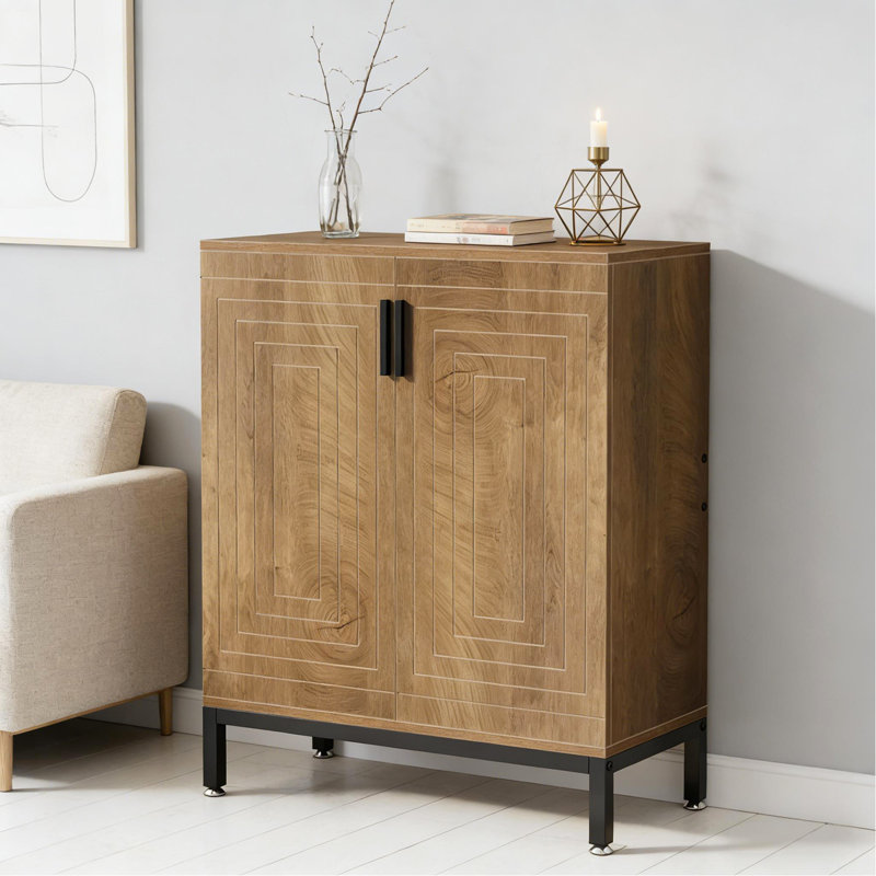 Storage Cabinet,Spacious Shoe Racks Organizer,Shoe Cabinet, Light Brown, 37.4"H x  31.49"W x  14.96"D