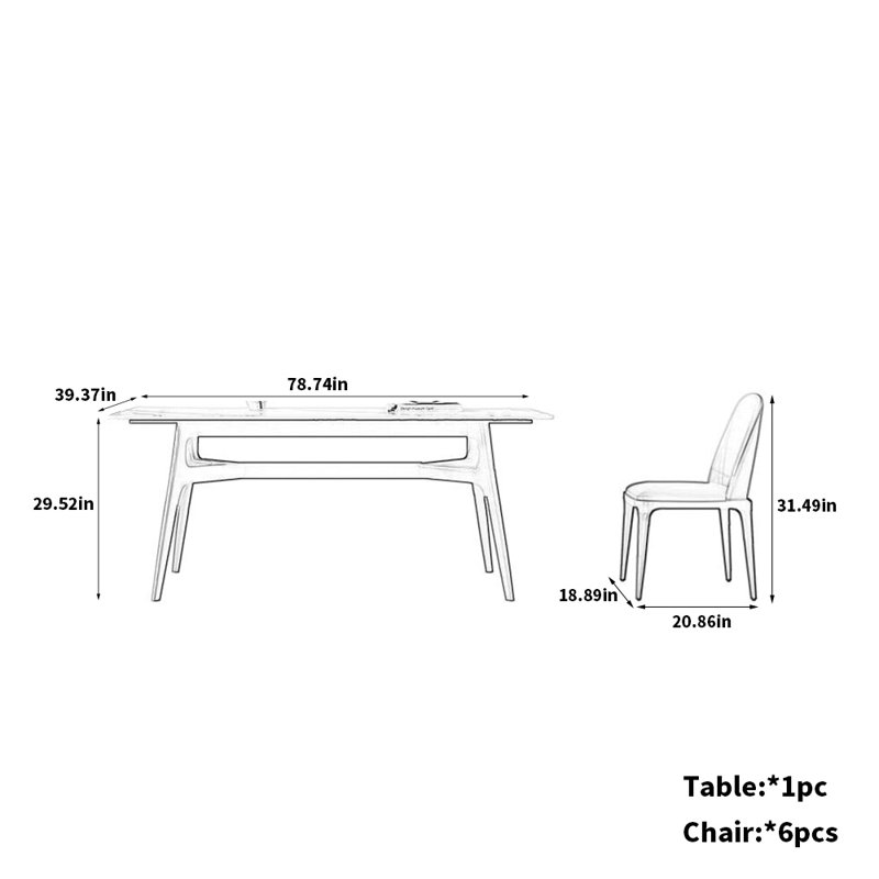 Ensemble de chaises de table Modern White, H 29,52 po x L 78,74 po x l 39,37 po