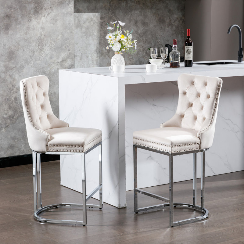 26" Counter Height Bar Stools Set Of 2, Beige