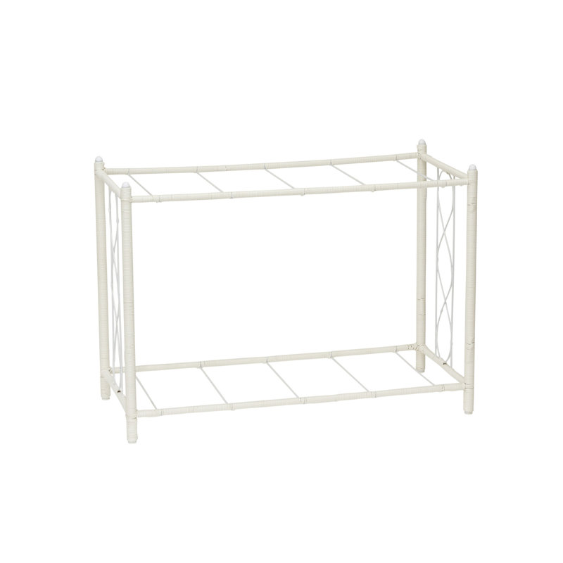 White Resin Wicker Two-Tier Indoor Outdoor Planter Stand