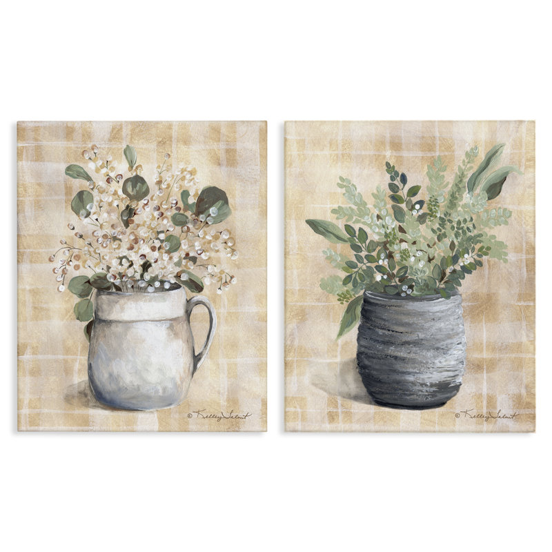 «Traditional Flowers Pitcher Pot», ensemble de 2 toiles murales par Kelley Talent, H 20 po x l 16 po