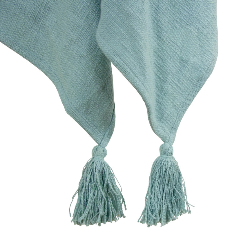 50" X 60" Teal And Blue Cotton Woven Ikat Throw Blanket with Fringe