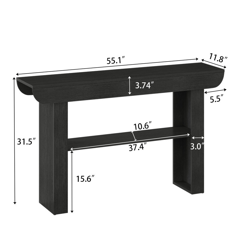 Console moderne noire étroite de 55 po avec tablette ouverte pour le hall d'entrée et le salon