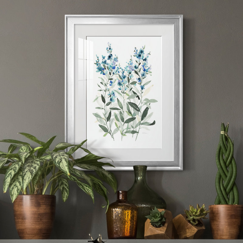 Delicate Blue Botanical II - peinture encadrée, H 18,5 po x l 24,5 po x P 1,5 po, Argent