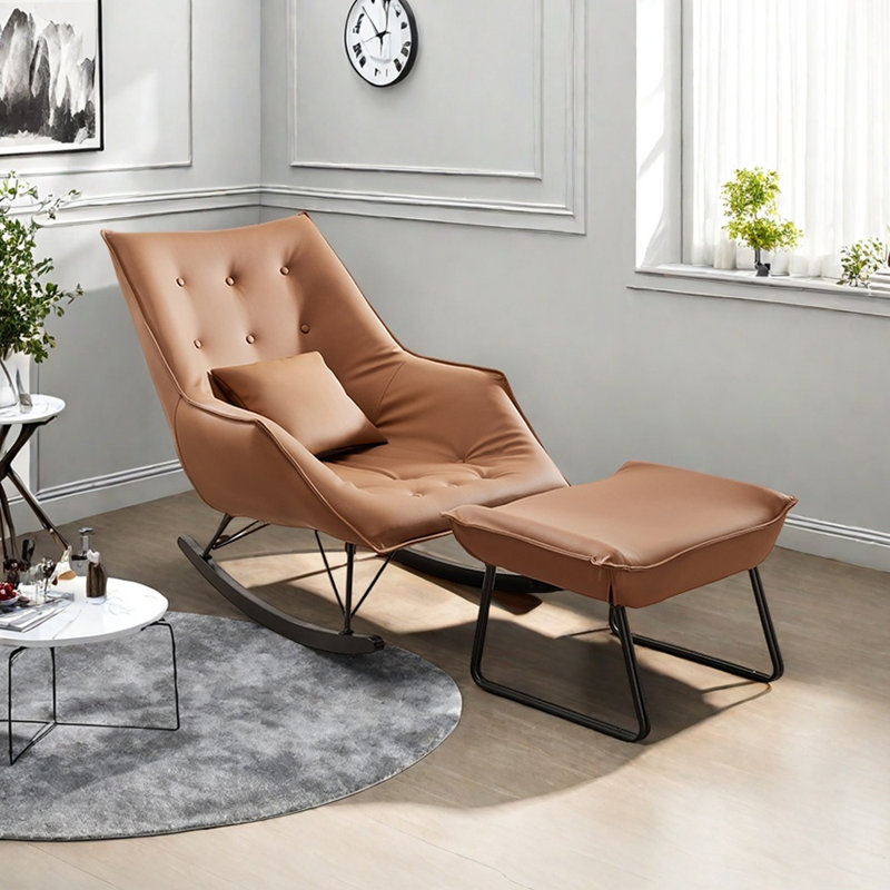 Chaise berçante simple de salon avec repose-pieds, Brun