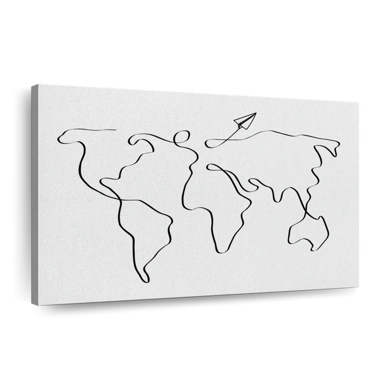 One Line World Map - Wrapped Canvas Print, 34" H x 51" W x 1.25" D