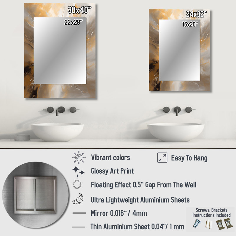 Gold and Silver Chromatic Essence II - Abstract Unique Wall Mirror Decor, Modern Large Mirror, Printed Metal Art, 40" x 30"