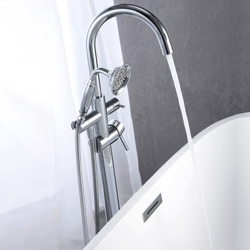 Freestanding Tub Filler Bathtub Faucet , Material, Handheld Shower, Floor Mounted For Longevity With Mount, Solid Brass Reliable And Use