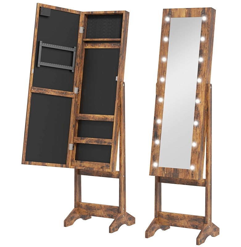 Freestanding Jewelry Armoire, Rustic Brown